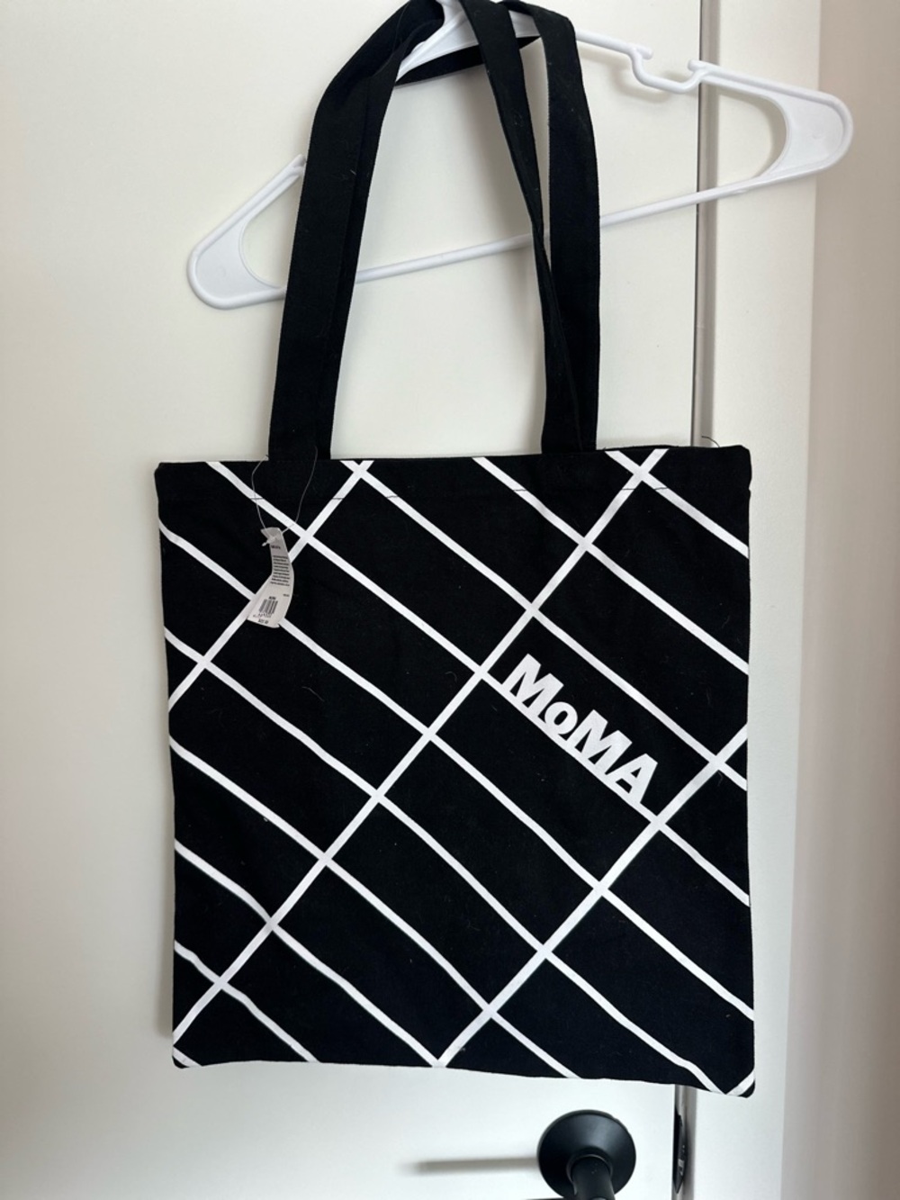 Moma Black & White Diagonal Grid Canvas Tote